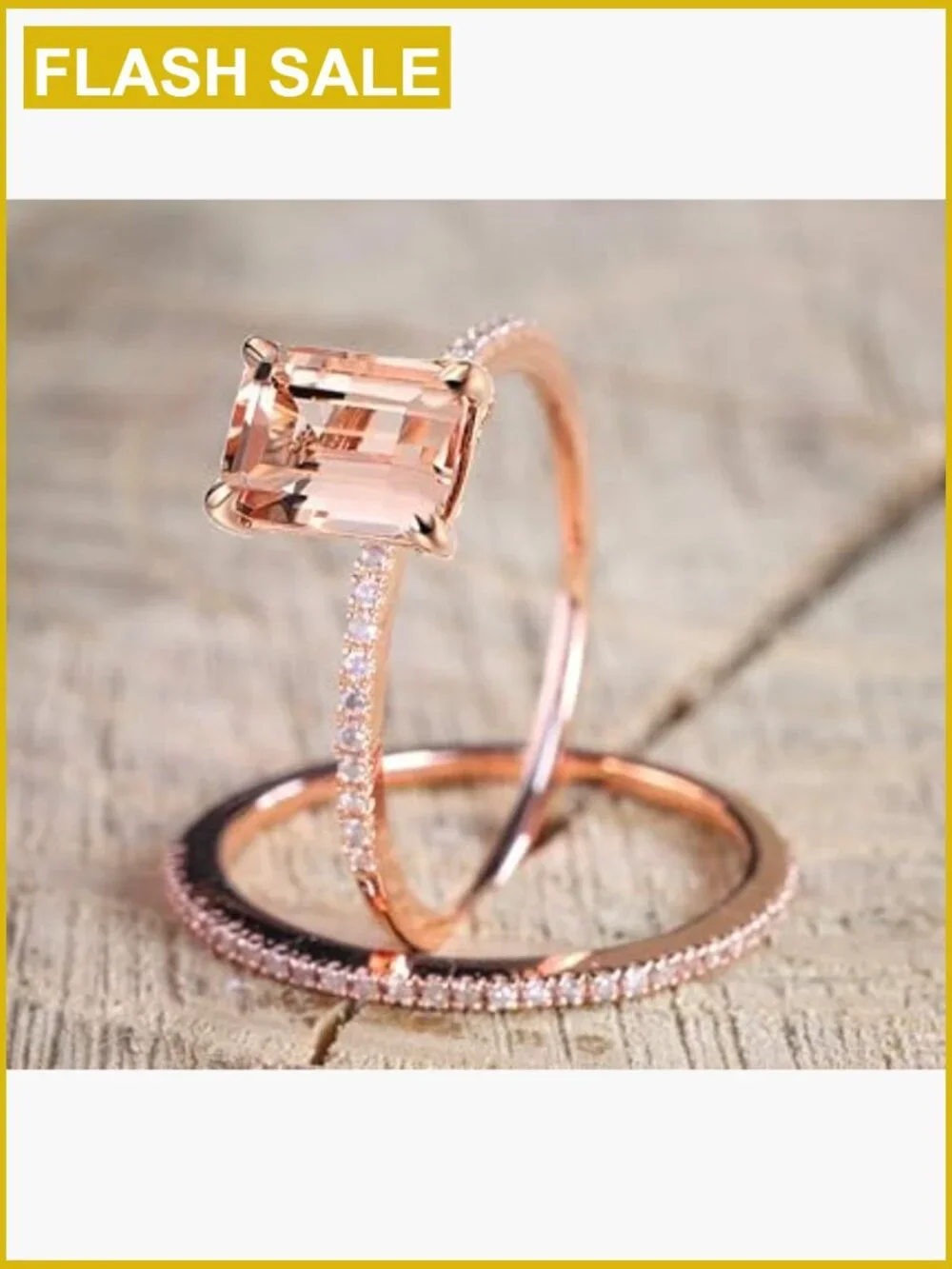 2PCS 18K Rose Gold Filled Morganite Ring Set Engagement Bridal Size 6-10 Size 6